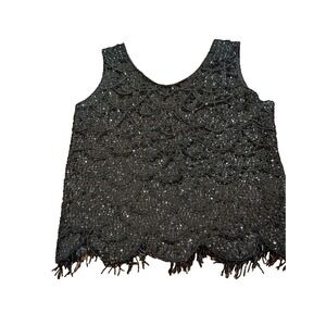 Vintage 100% Wool Tank Top Women's Beaded Sequins Made in Hong Kong Size Medium